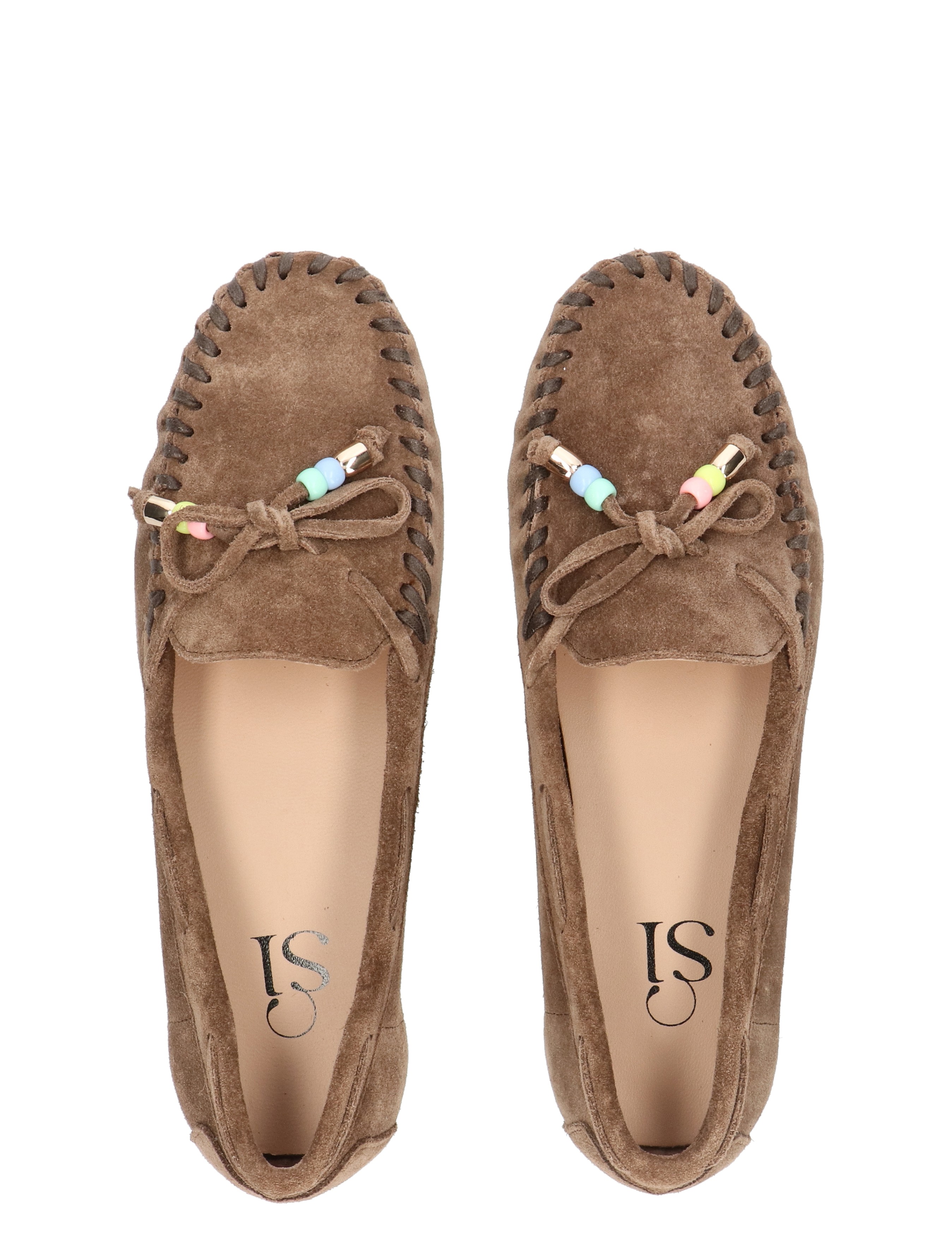 mocassin, suede, bruin, muiltjes, touwknoopslip