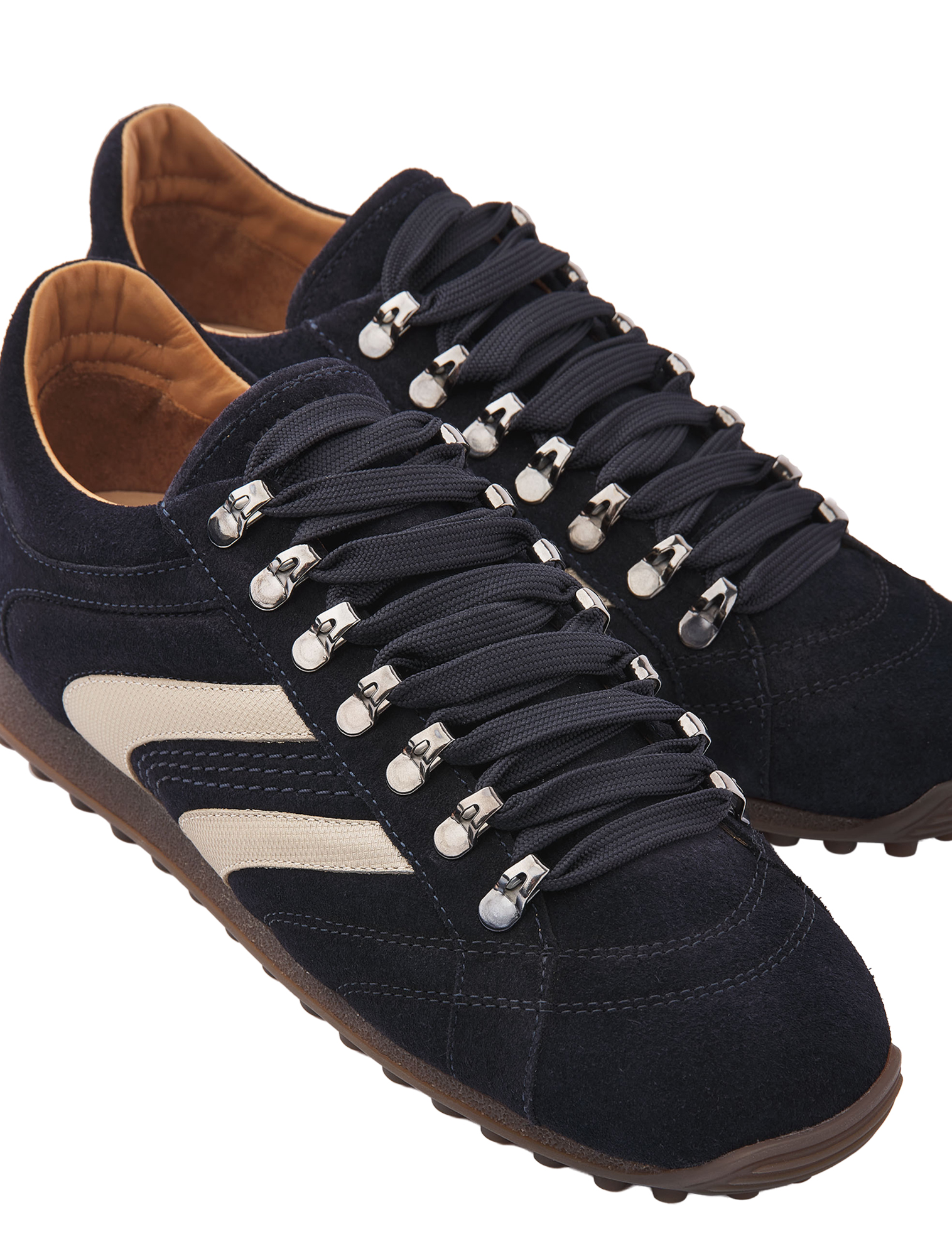 sneaker, donkerblauw, suede, luxe veters, wafelzool