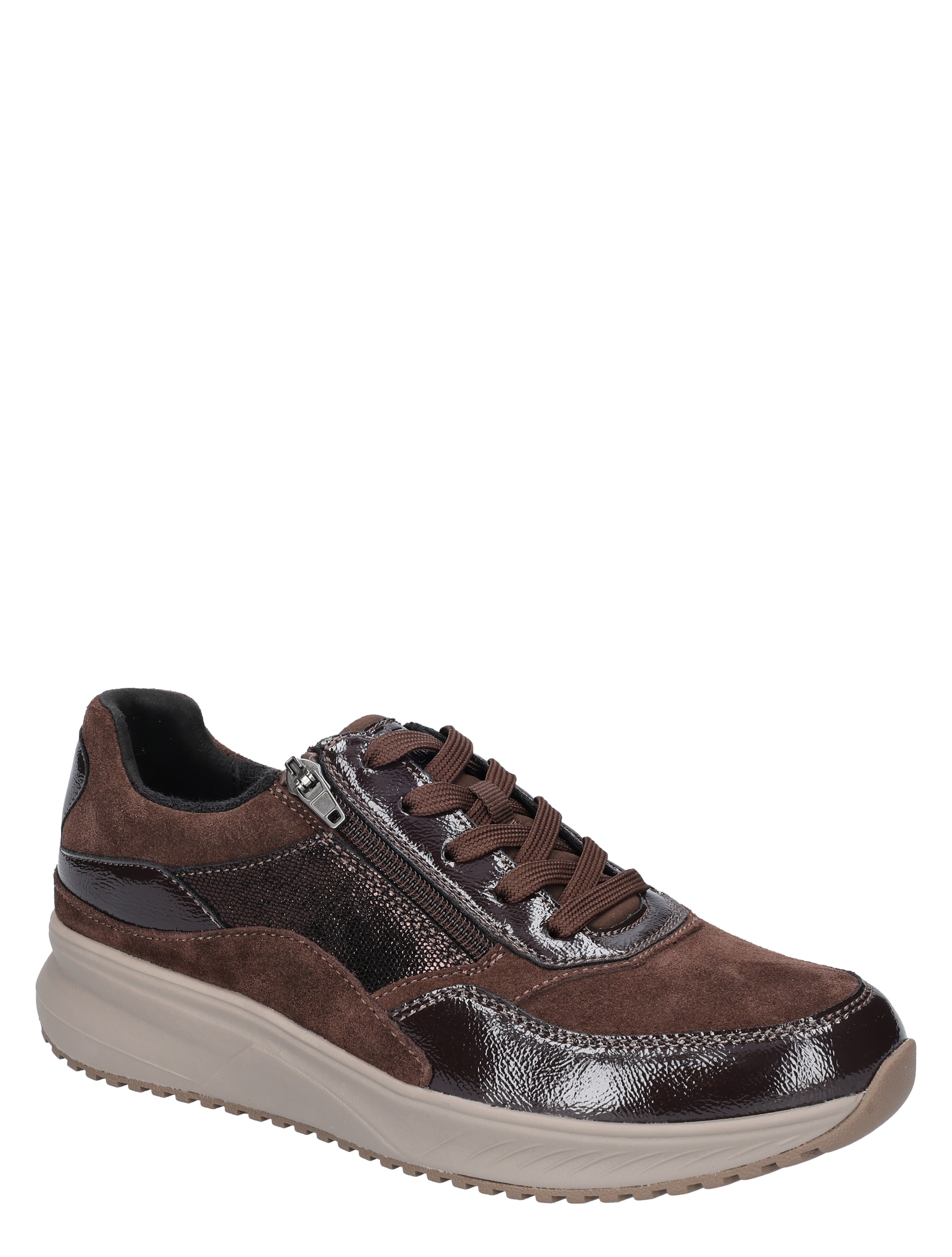 sneaker, bruine schoen, leder/leer, zachte zool, veters