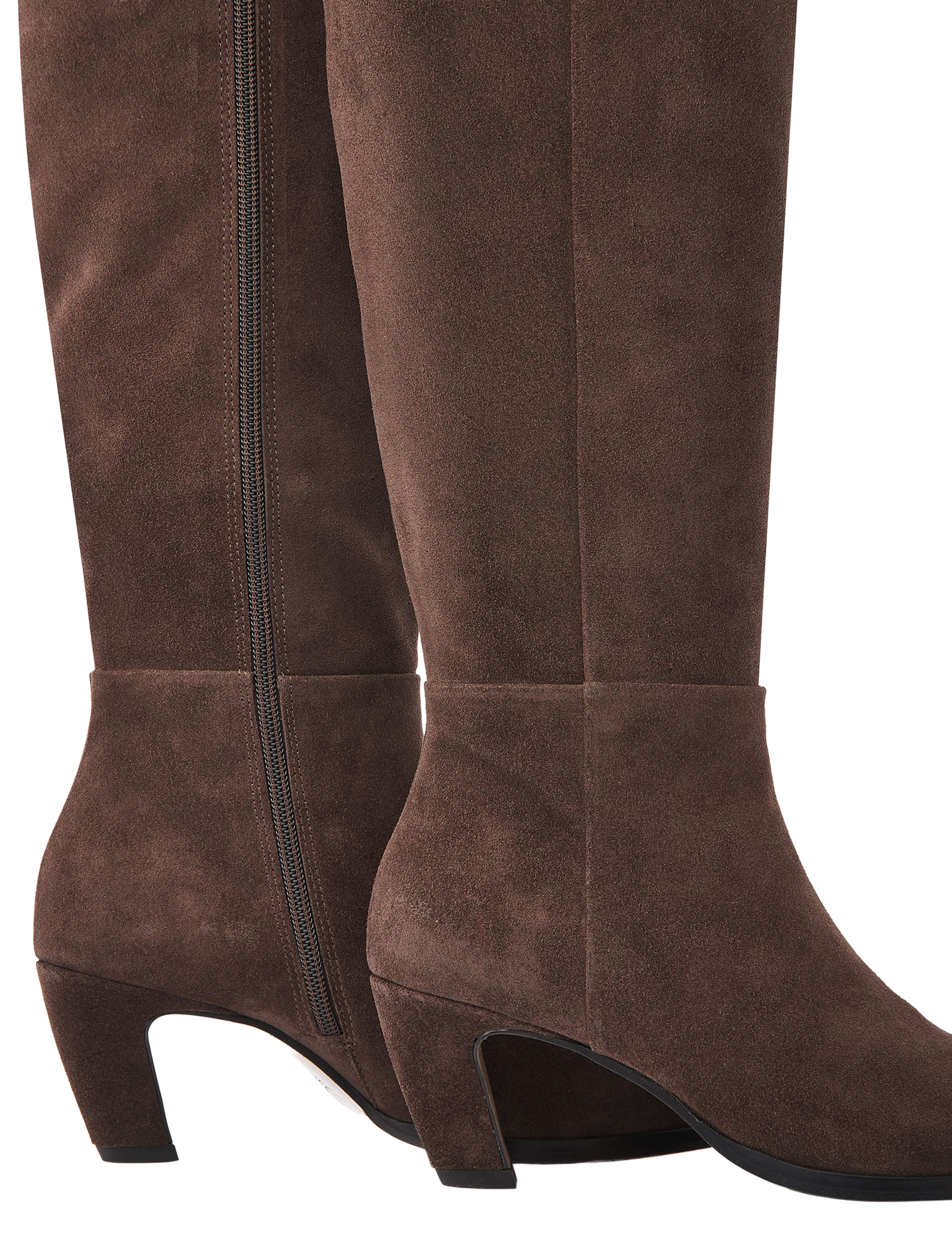 laarzen, knielaarzen, bruine suede, ritssluiting, hak