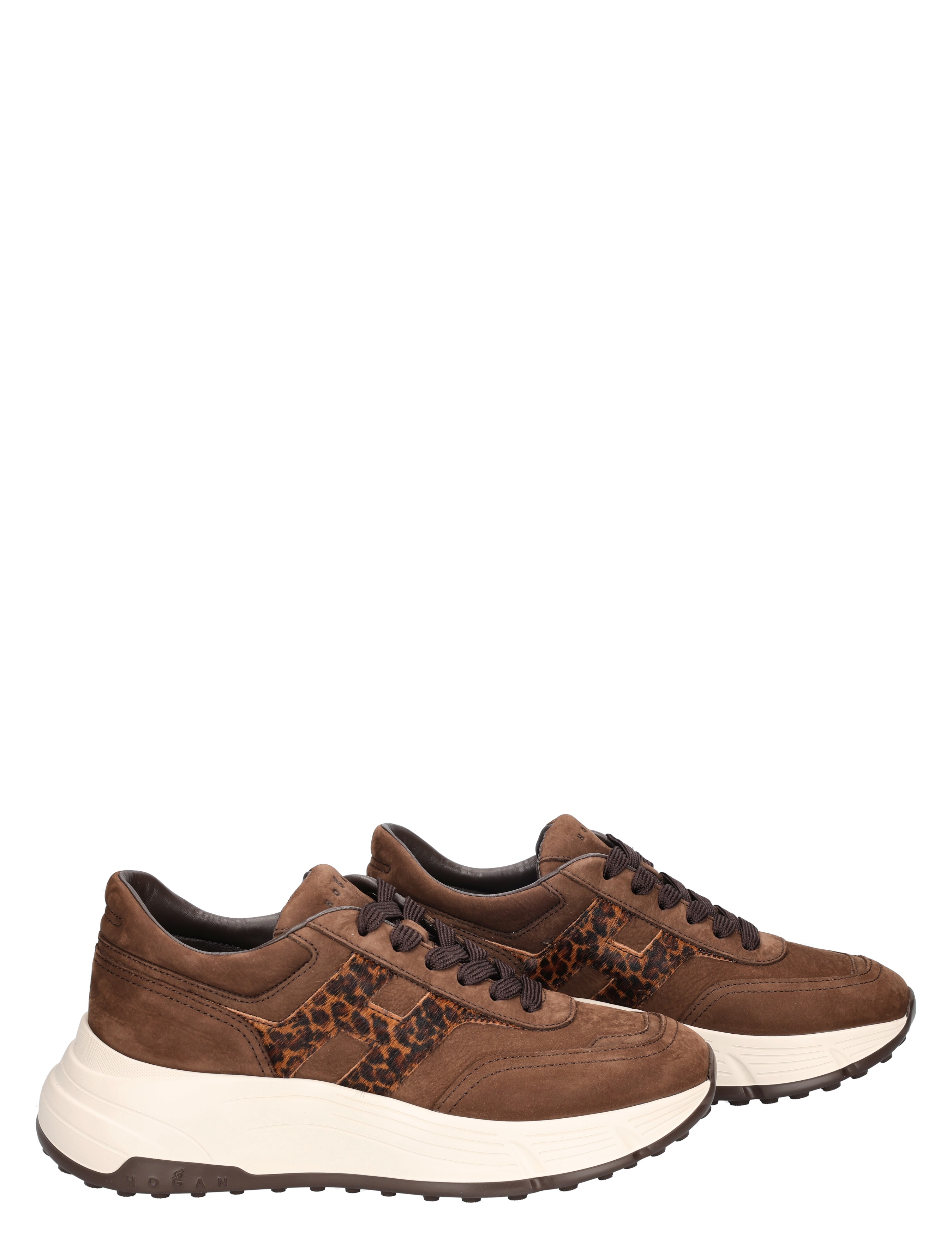 sneakers, bruin, leopard, witte zool, dikke zool