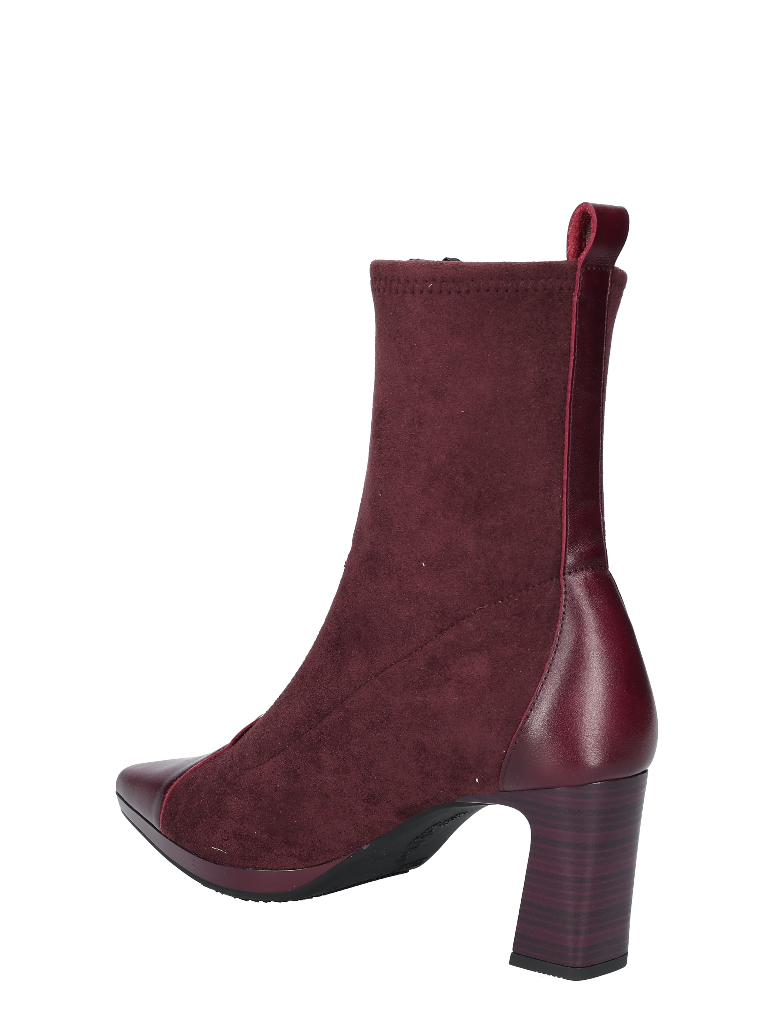 ankle-boots, burgundy, suede, mid-heel, pull-tab