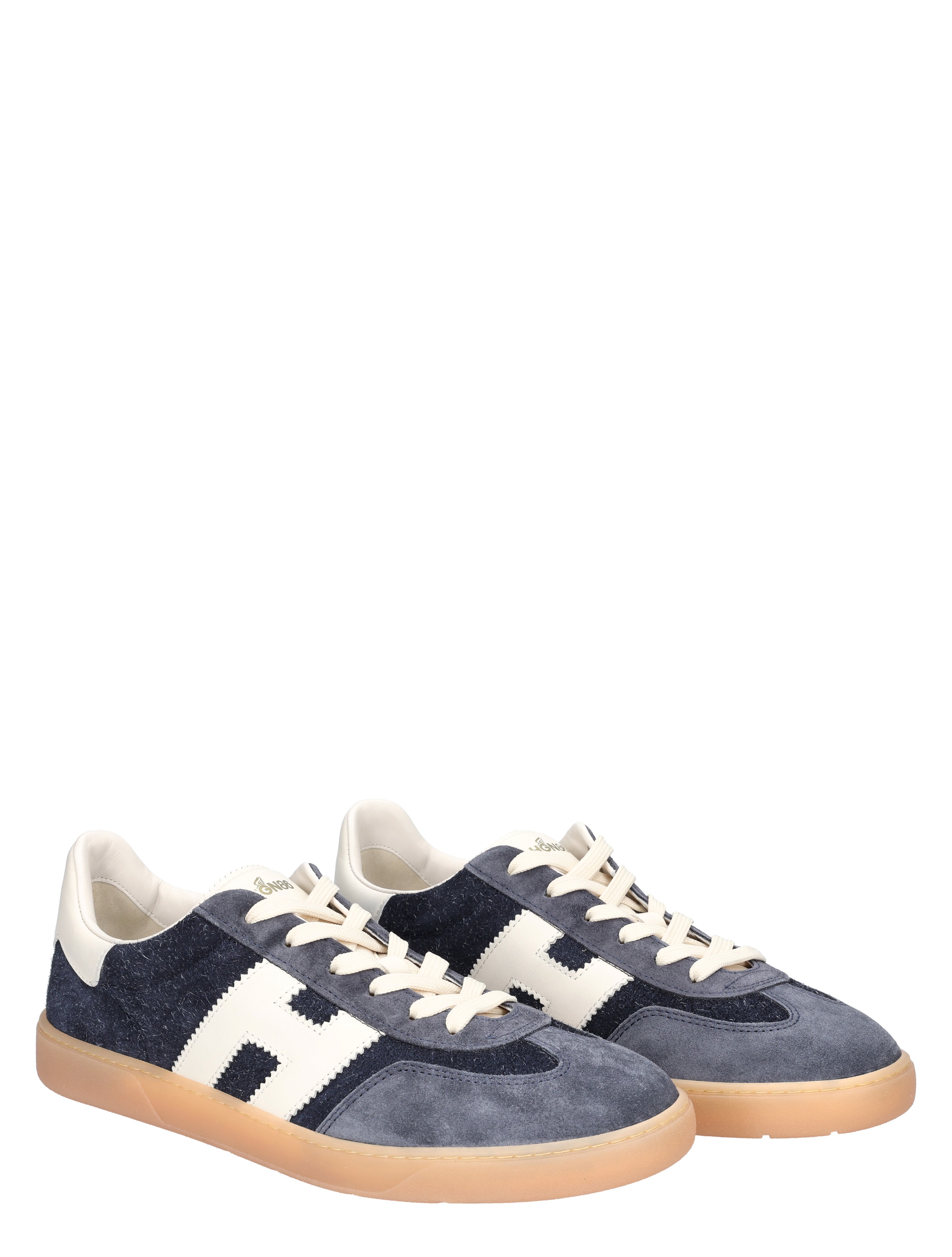 sneakers, suède, hiel wit detail, veter, donkerblauw
