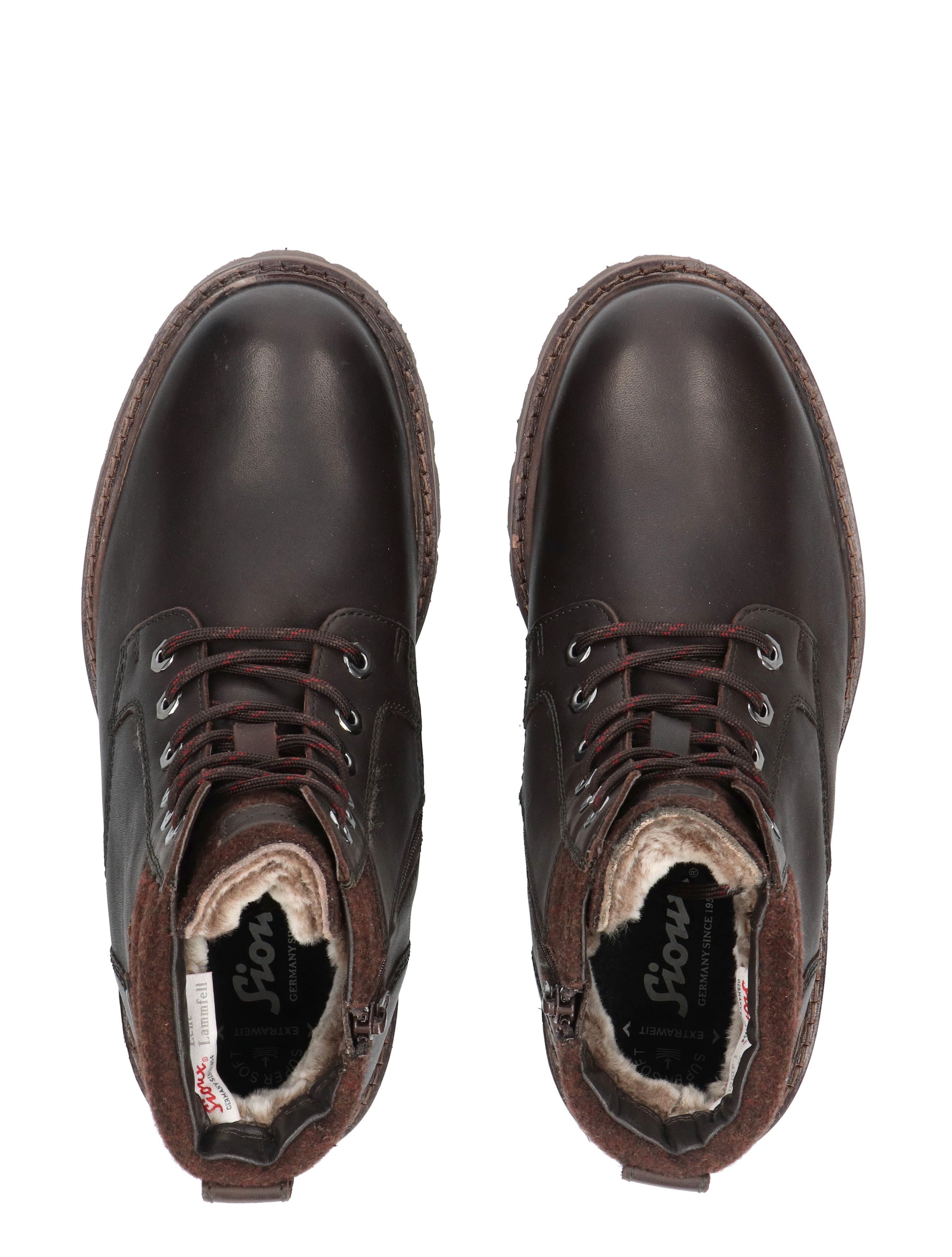 boots, leer, veters, bruin, bontvoering