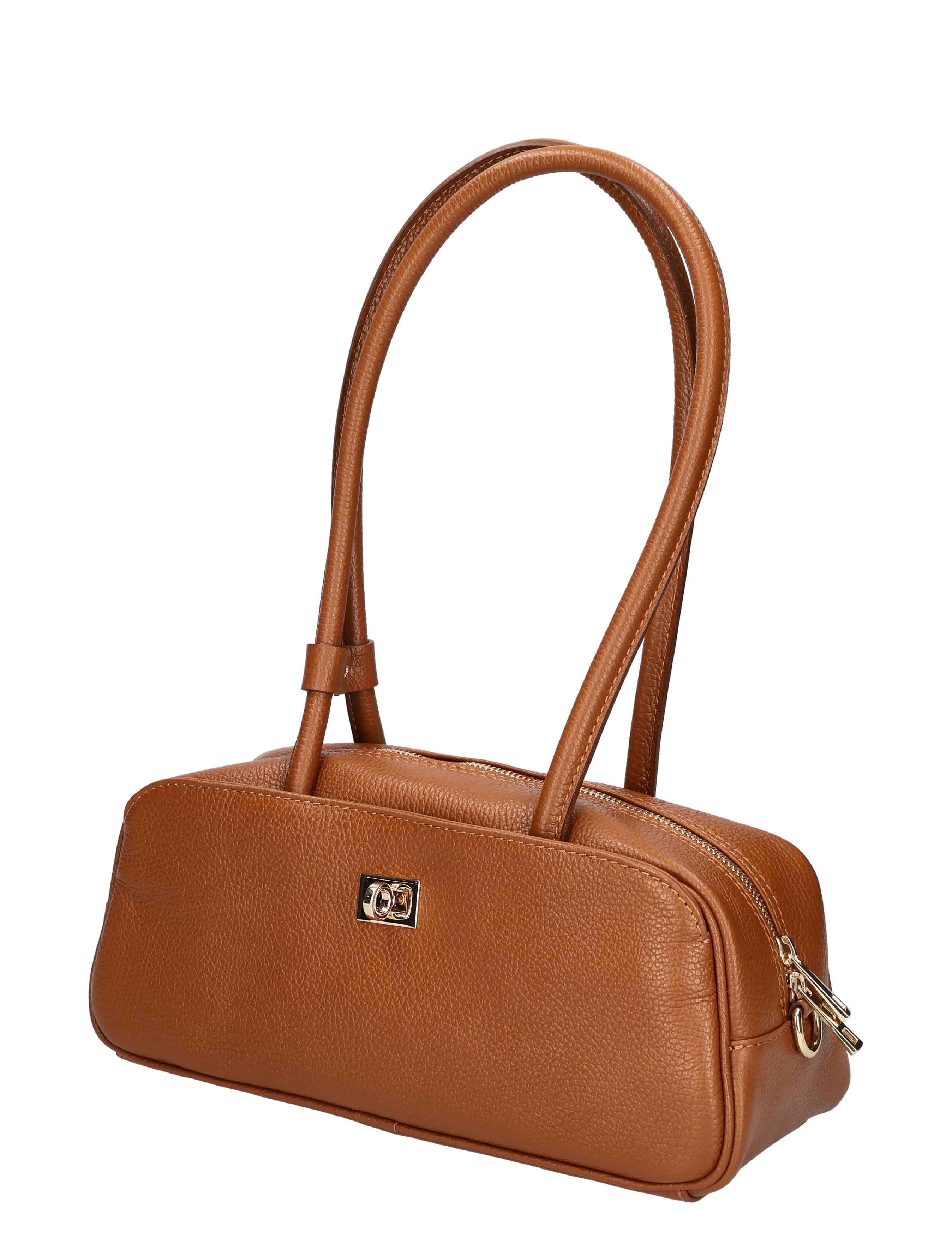 tote, handtas, bruin, leren, dubbel rits