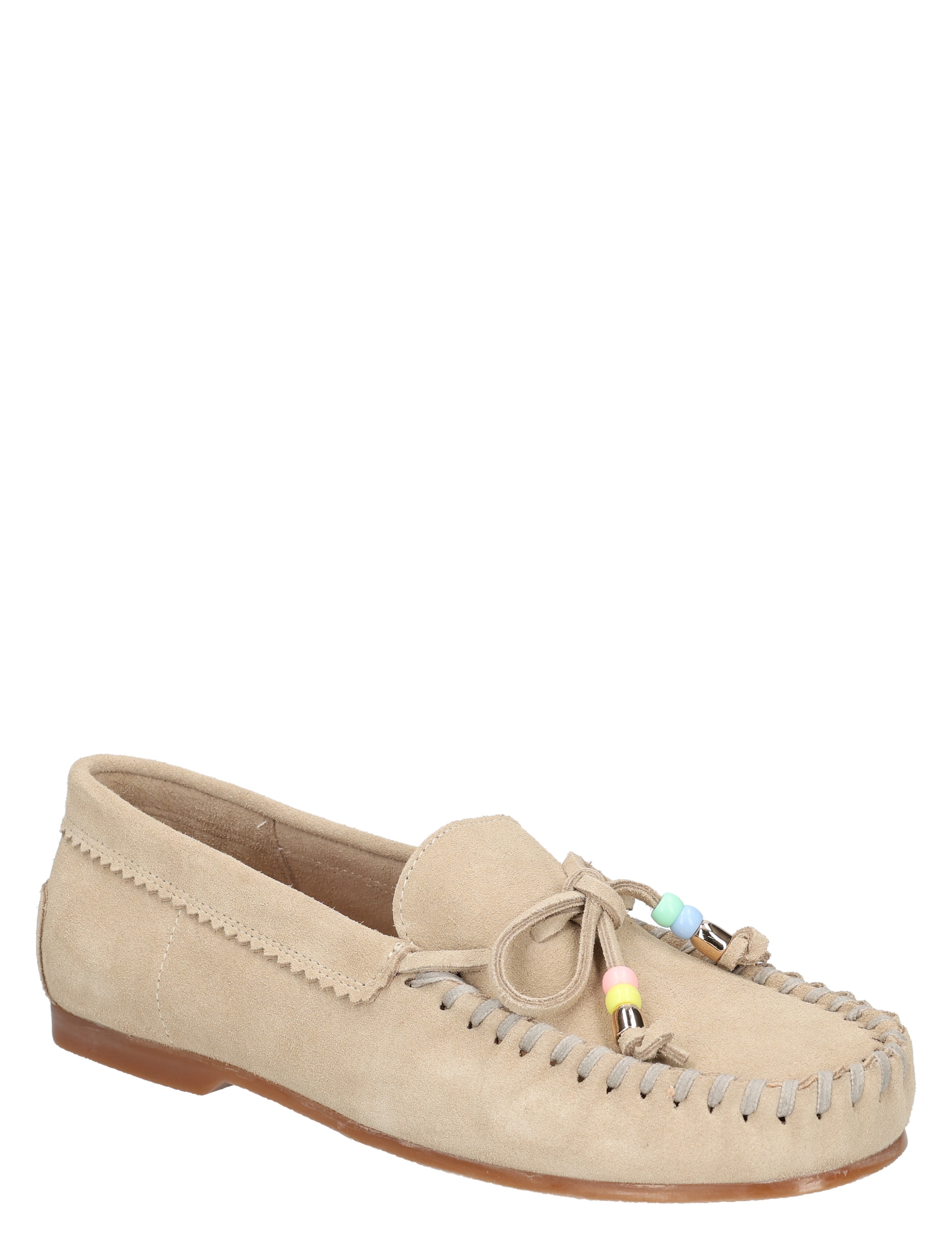 pantoufle, loafer, suède, beige, décor perles