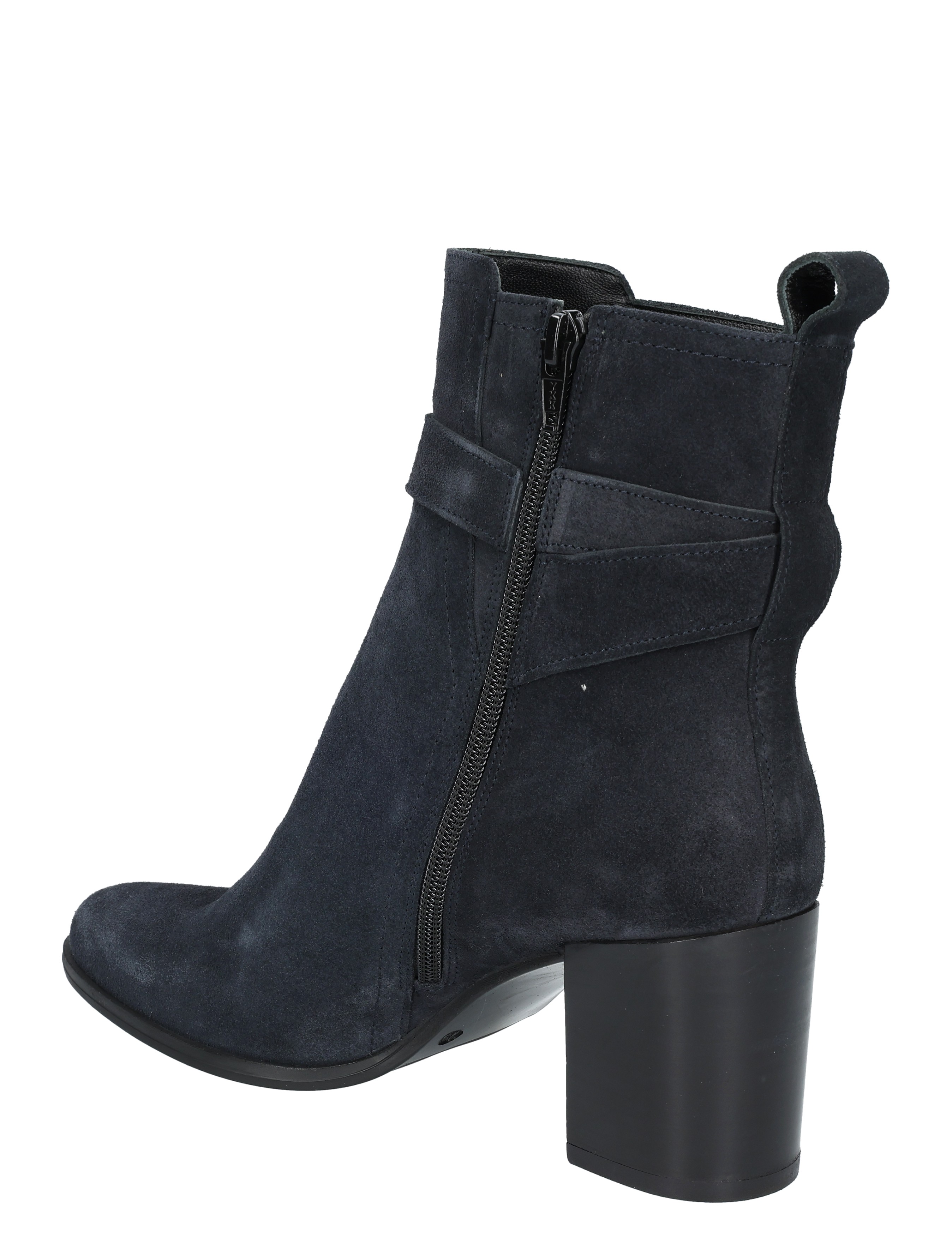 ankleboot, suede, zipper, block heel, navy