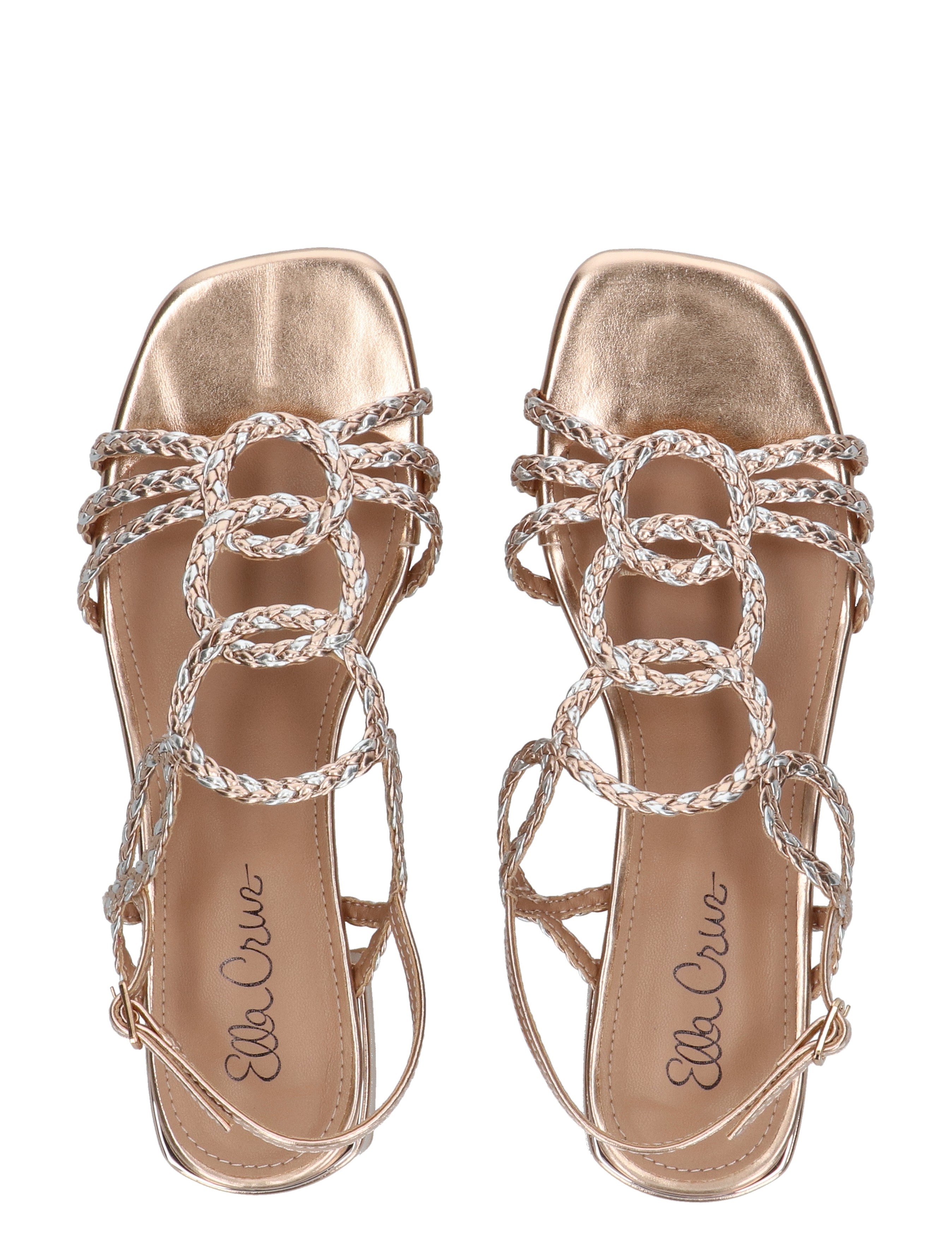 zijden band, plateau hak, sandalen, roségoud, strappy sandaal