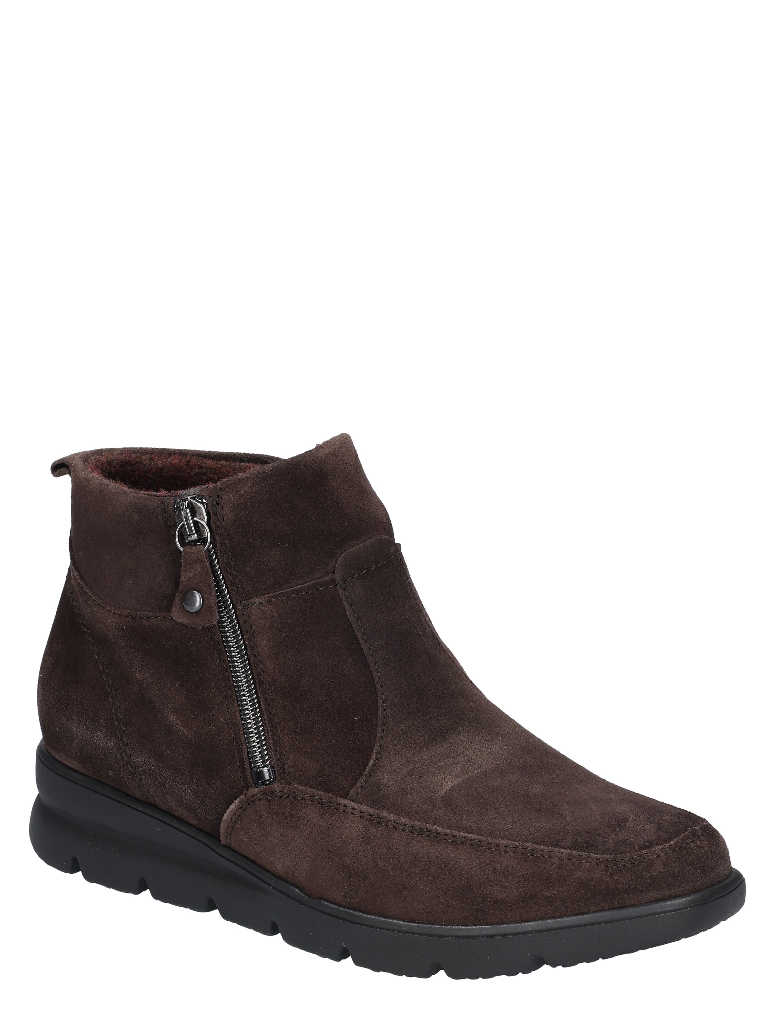 suede, enkelboot, rits, bruin, slip-on