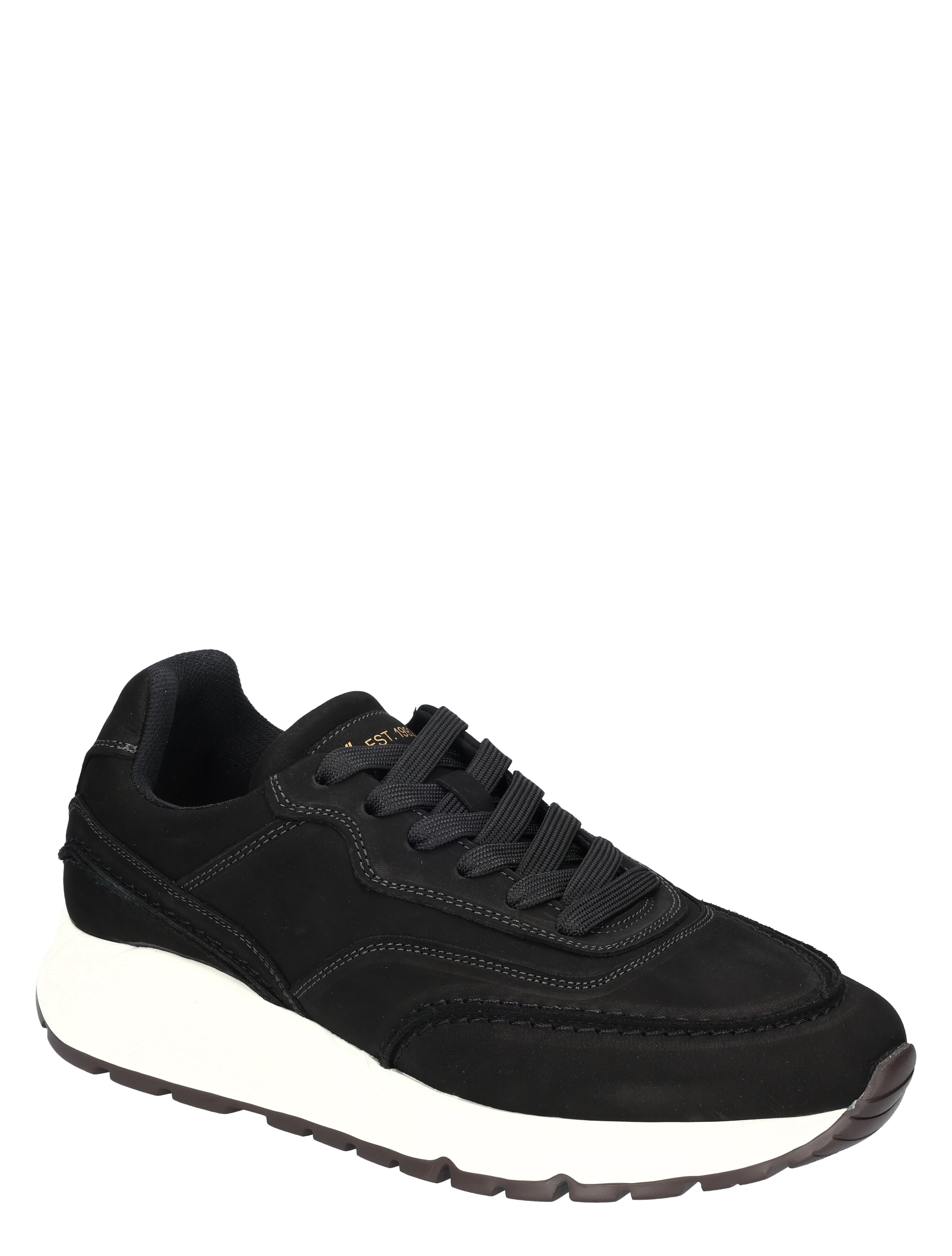 sneaker, zwart, mesh, veters, zool wit
