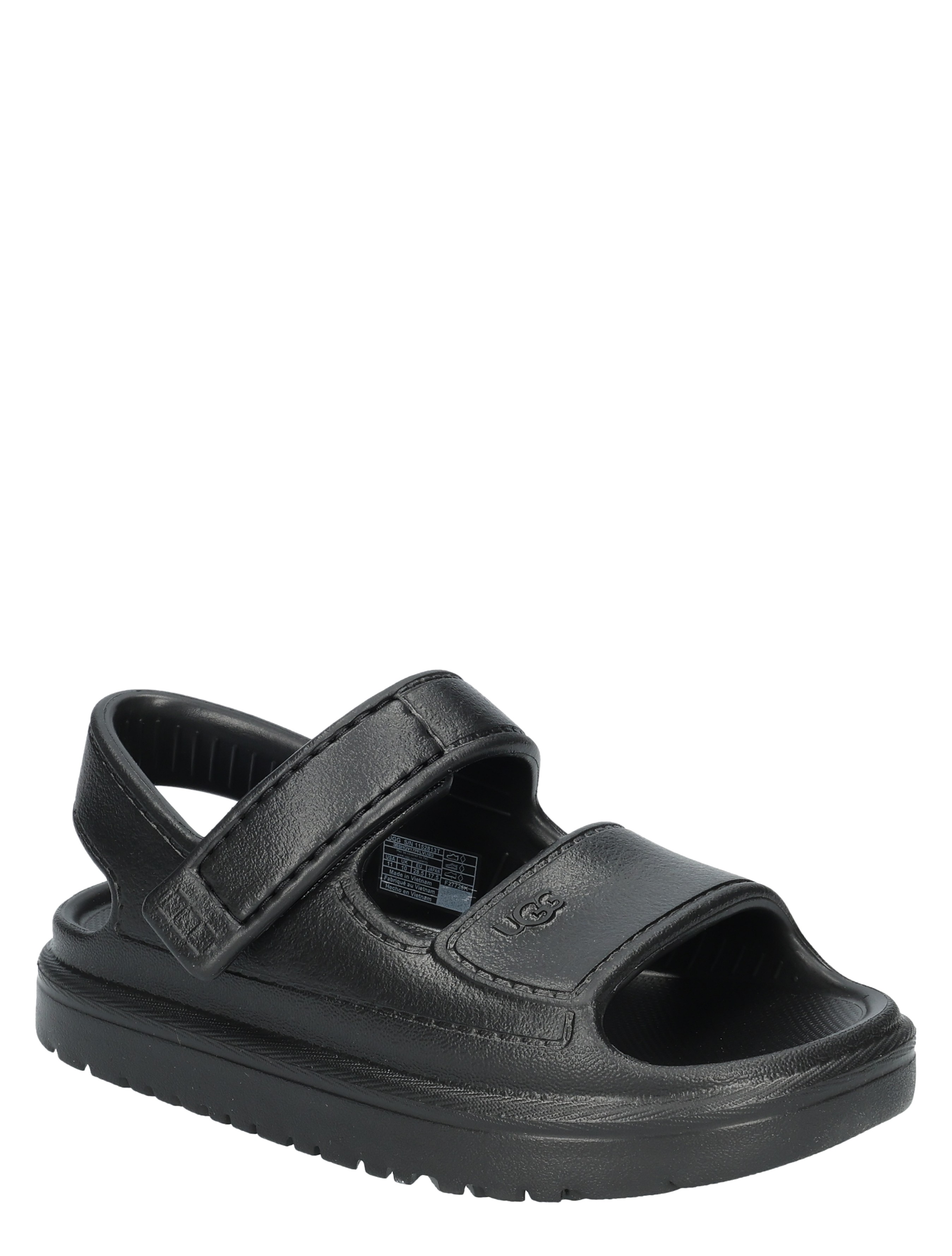 sandalen, open teen, zwart, klittenband, leer