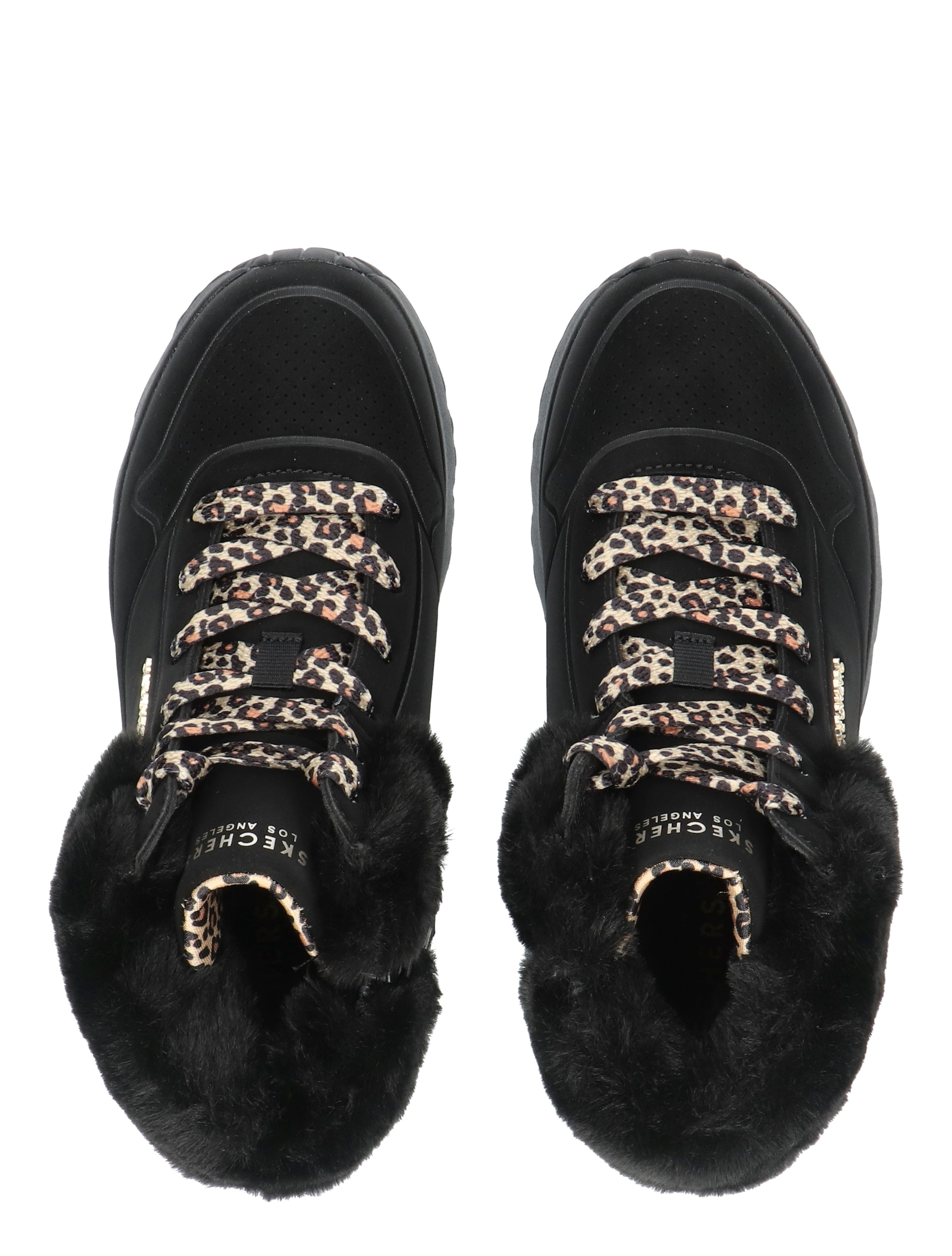 sneakers, leopard-print, vachtvoering, gesp, zwarte kleur