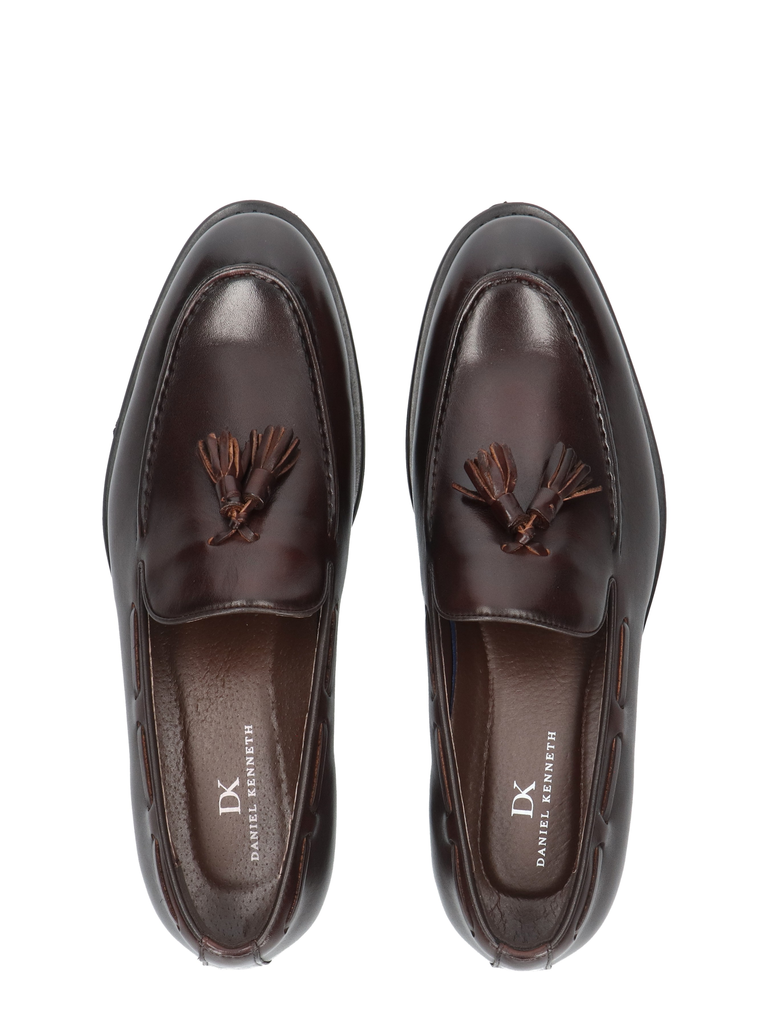 lamschoen, mocassin, tassels, donkerbruin, lederen