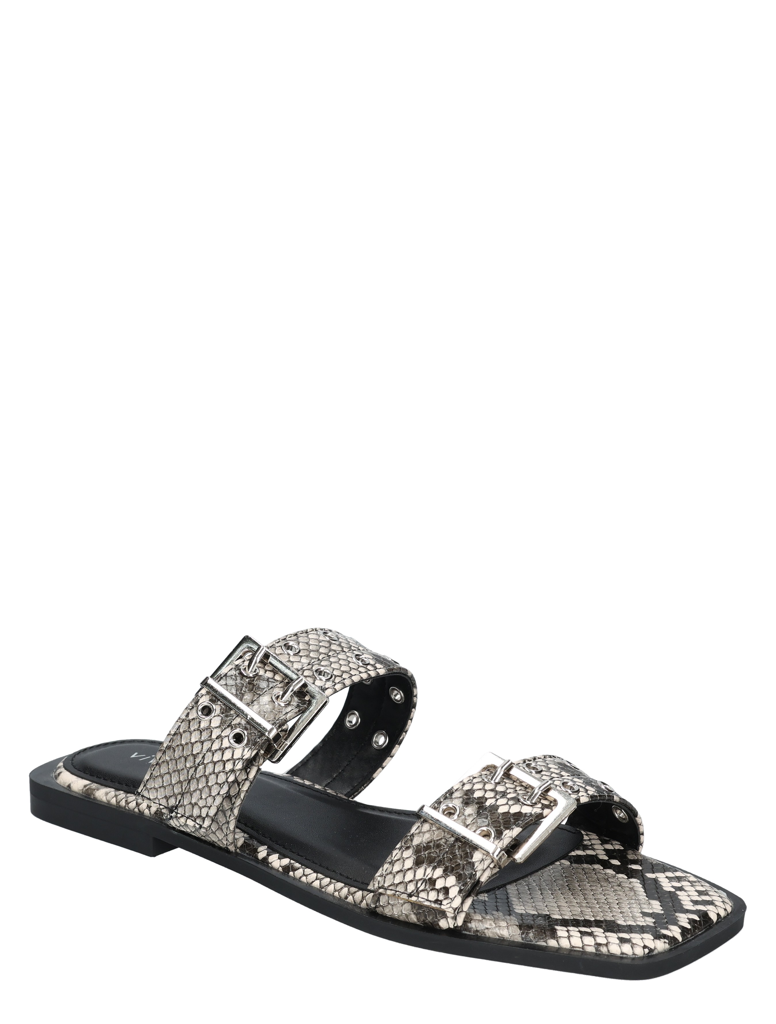 snake-skin, slippers, sandals, double-strap, metal-buckle
