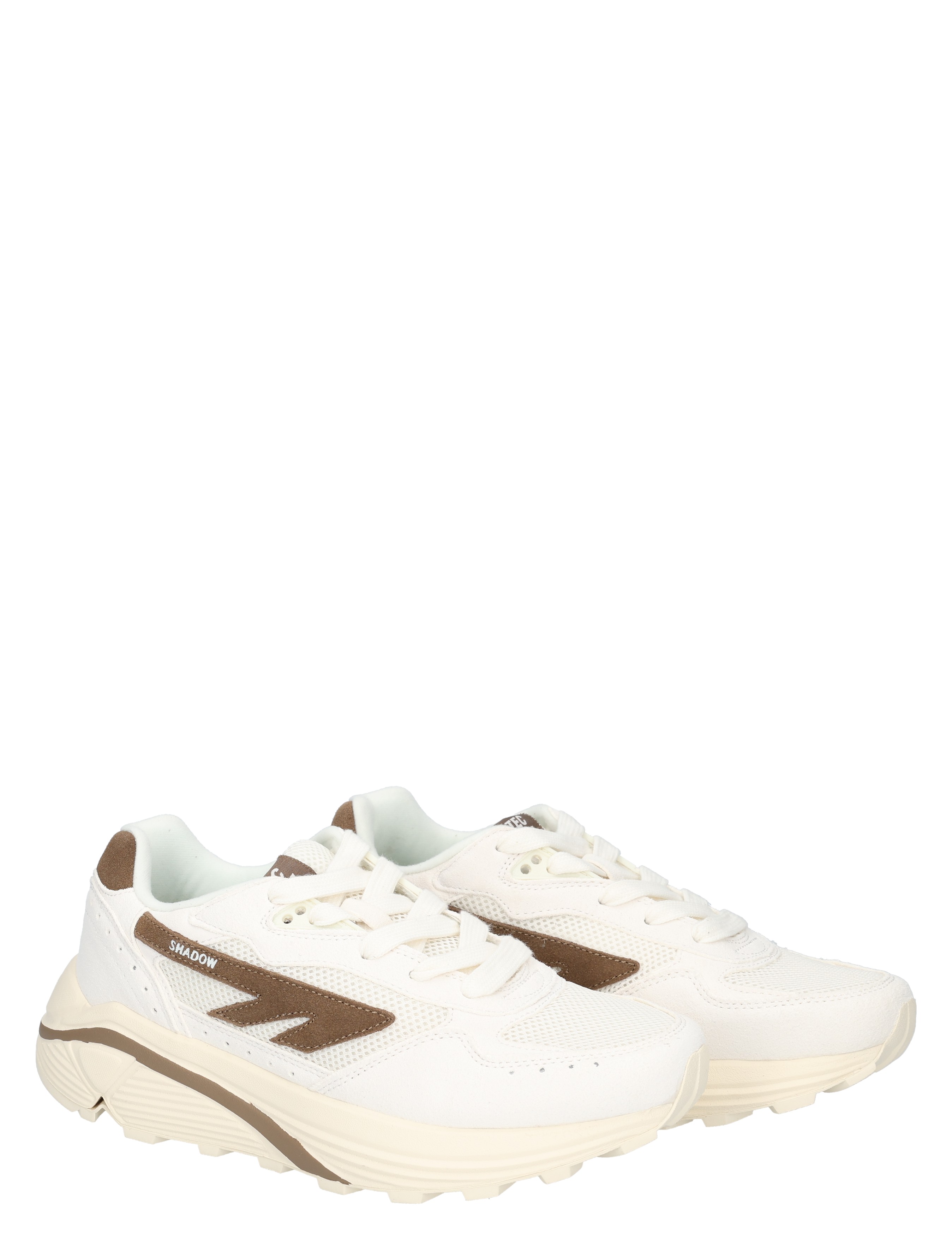 sneakers, wit, mesh, bruine accenten, dikke zool