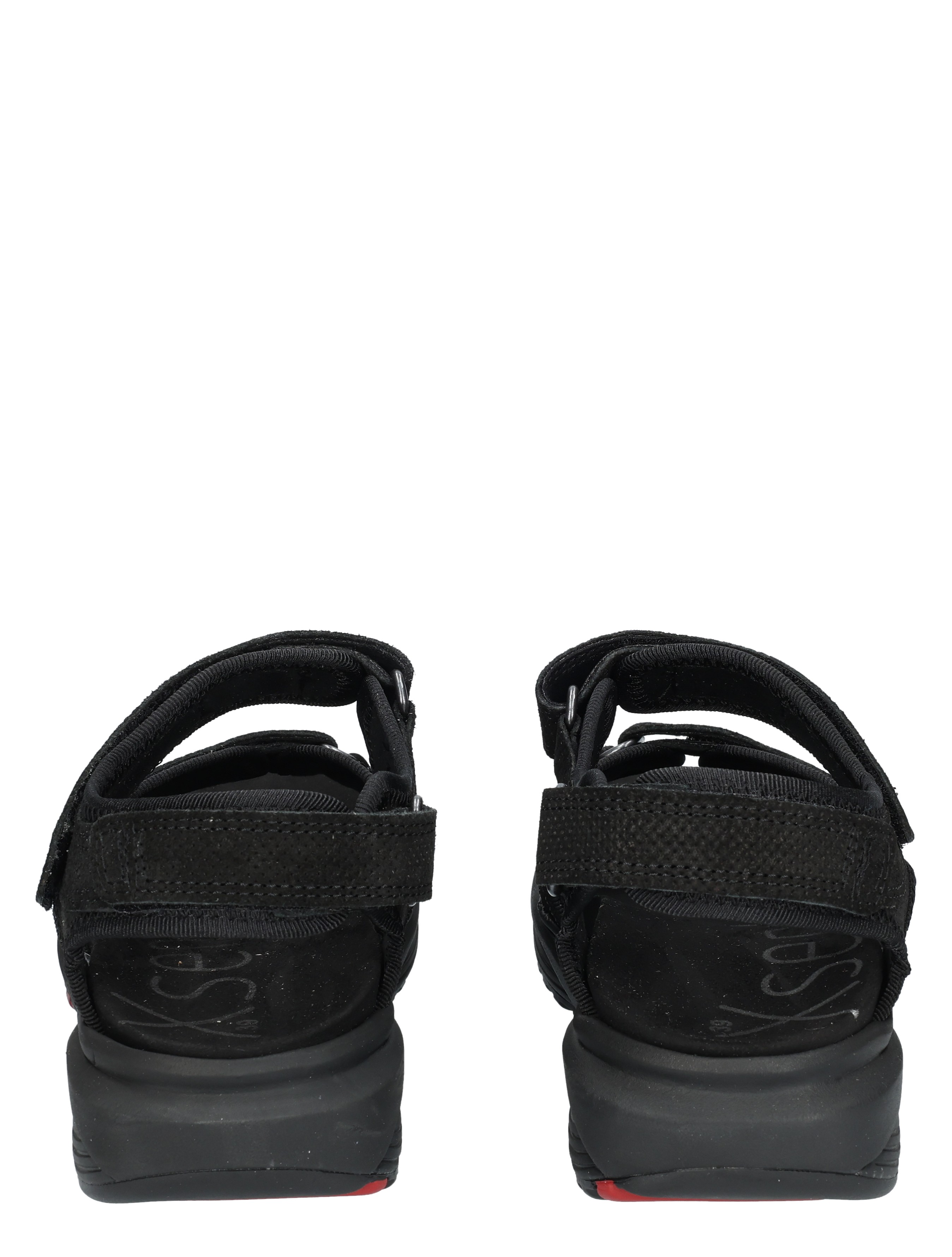 sandalen, zwarte, sportief, korte band, neusloze achterzijde