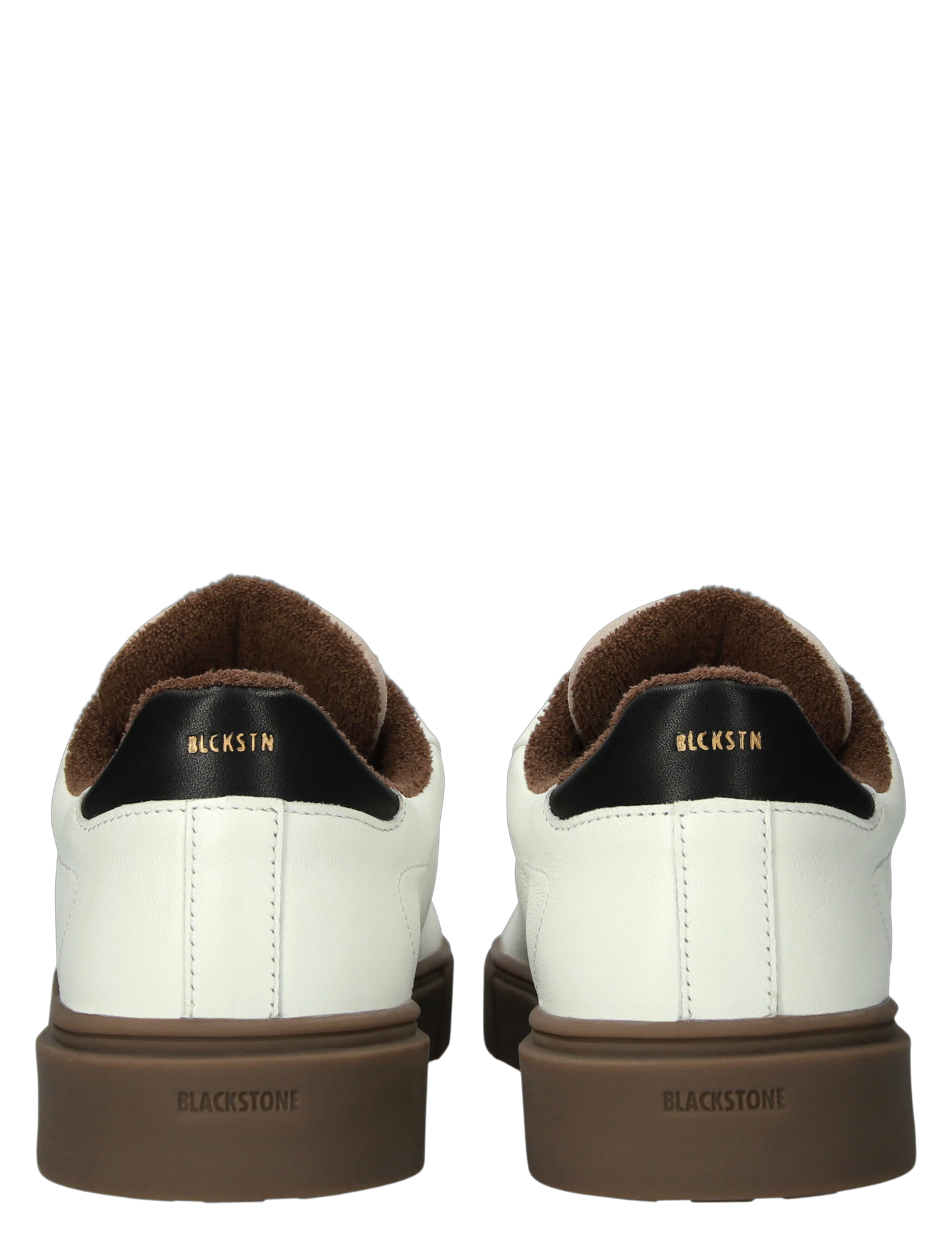 witte schoenen, bruine voering, zwarte hielplaat, bruine zool, Blackstone-logo