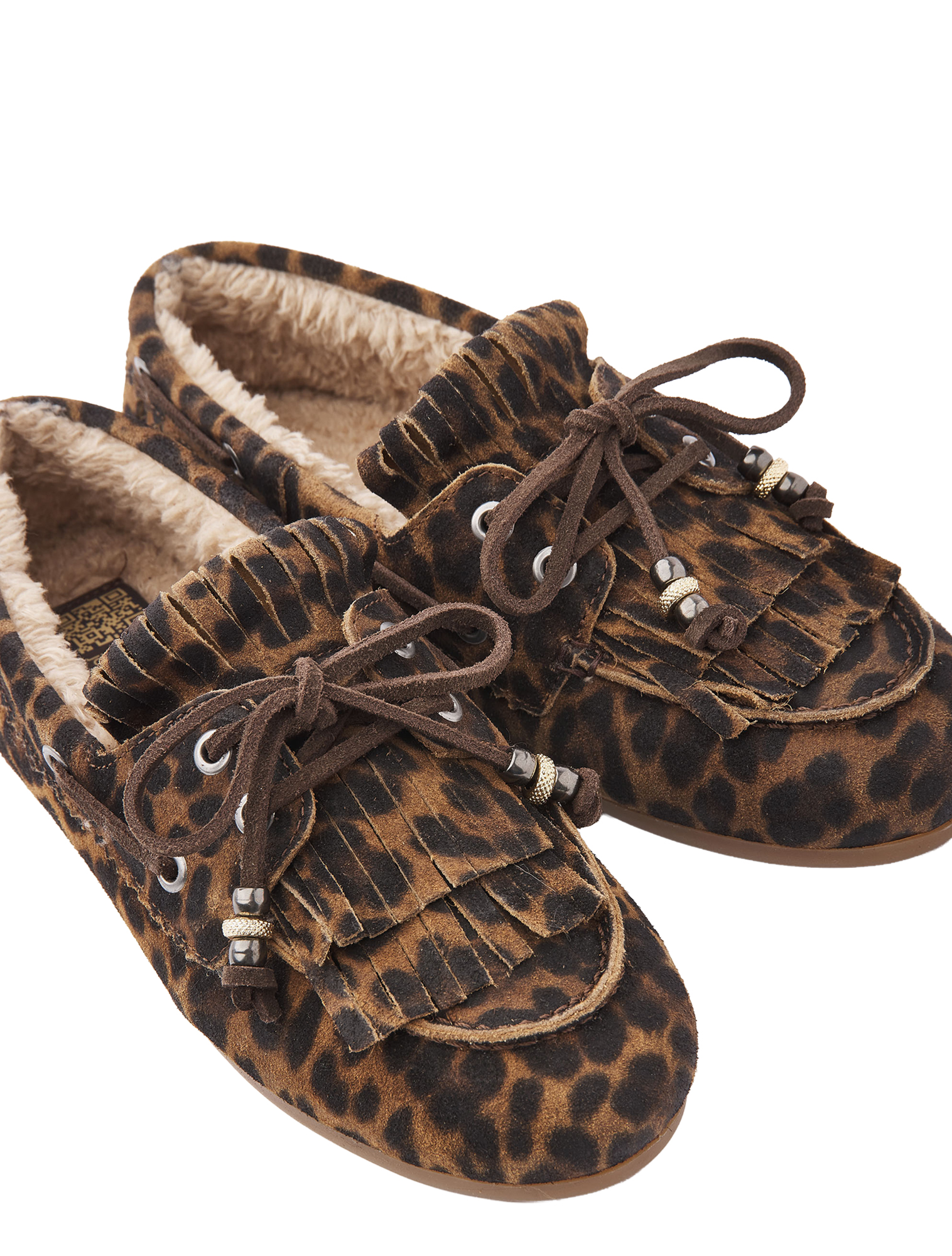 leopard, mocassin, warme voering, dikke veters, lederen buitenkant