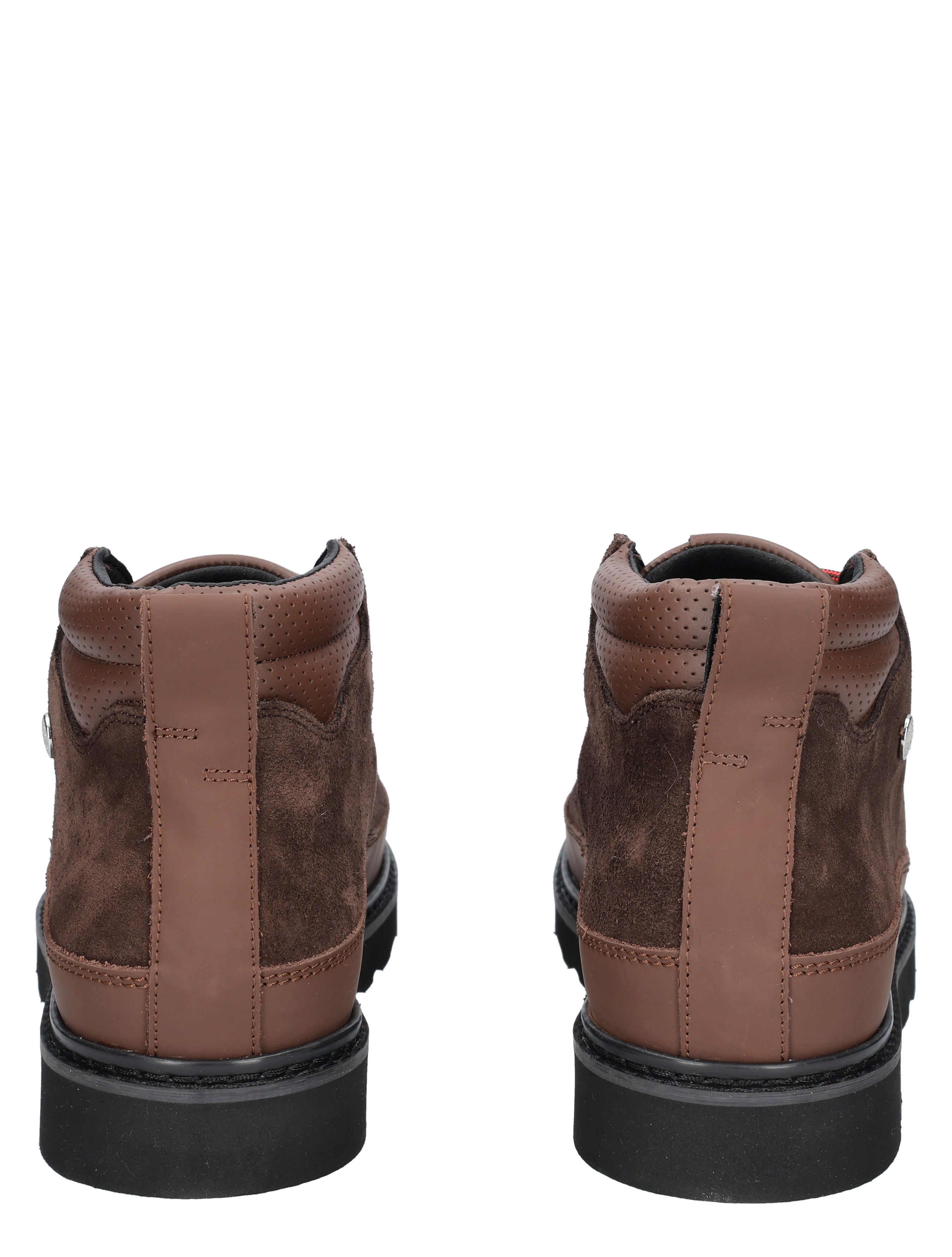 hiking boot, bruin suède, leren paneel, stevige zool, enkelboot high