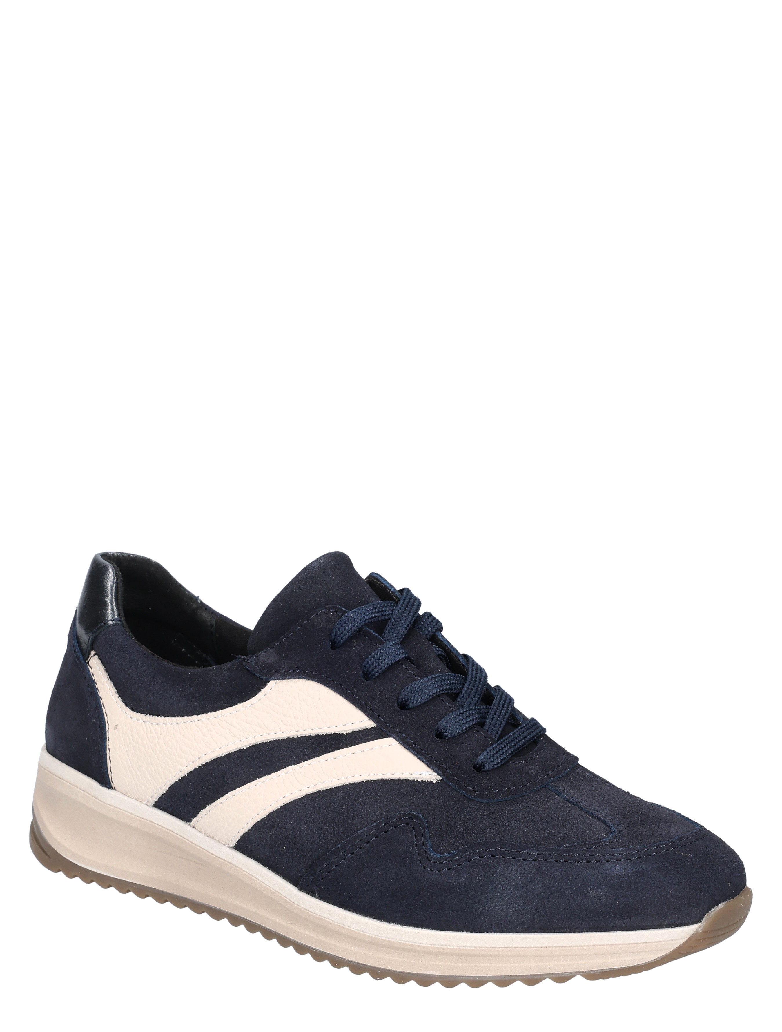 sneaker, navy, suede, witte band, loper