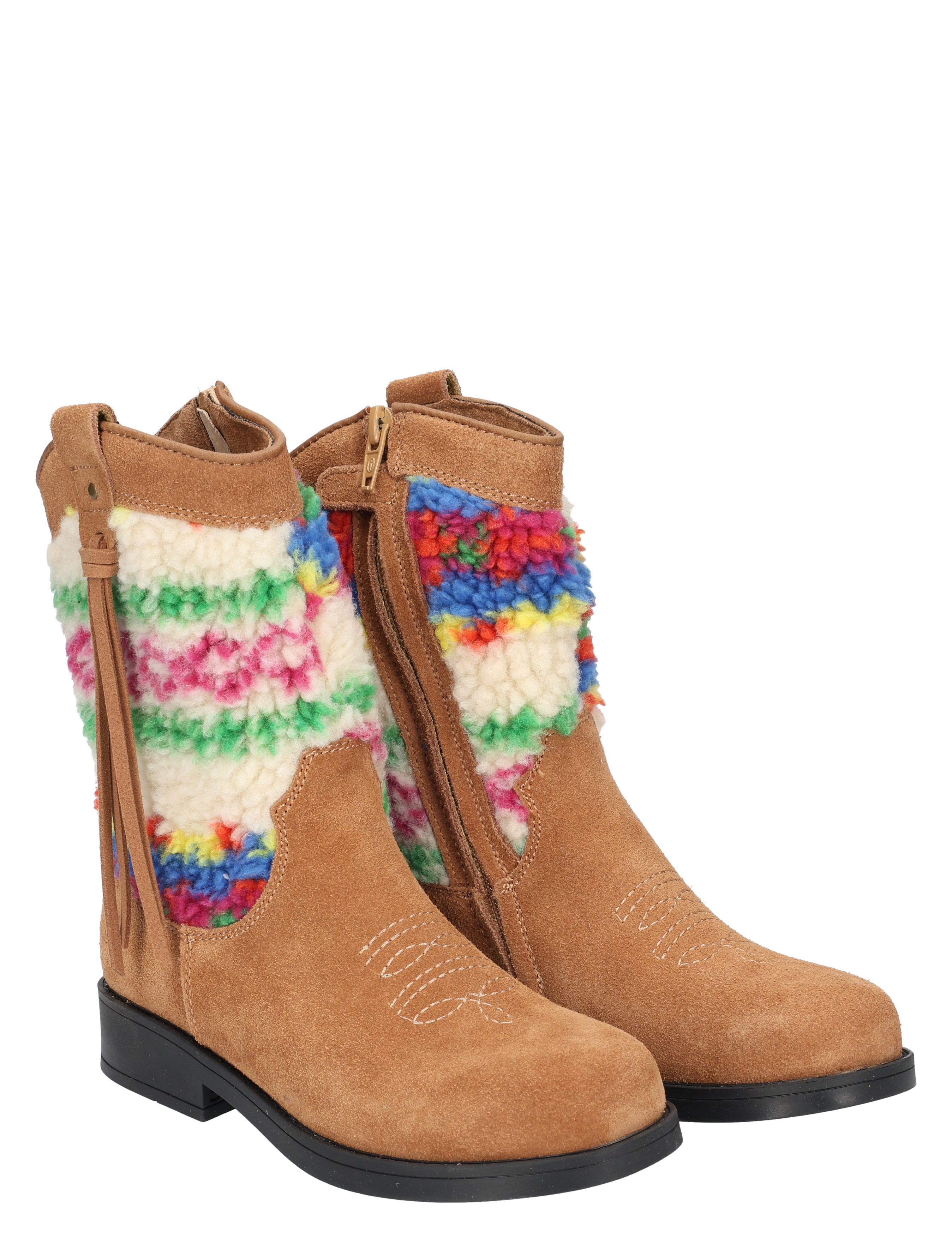 laarzen, suède, gekleurde wolwerk, multicolor band, zachte zool