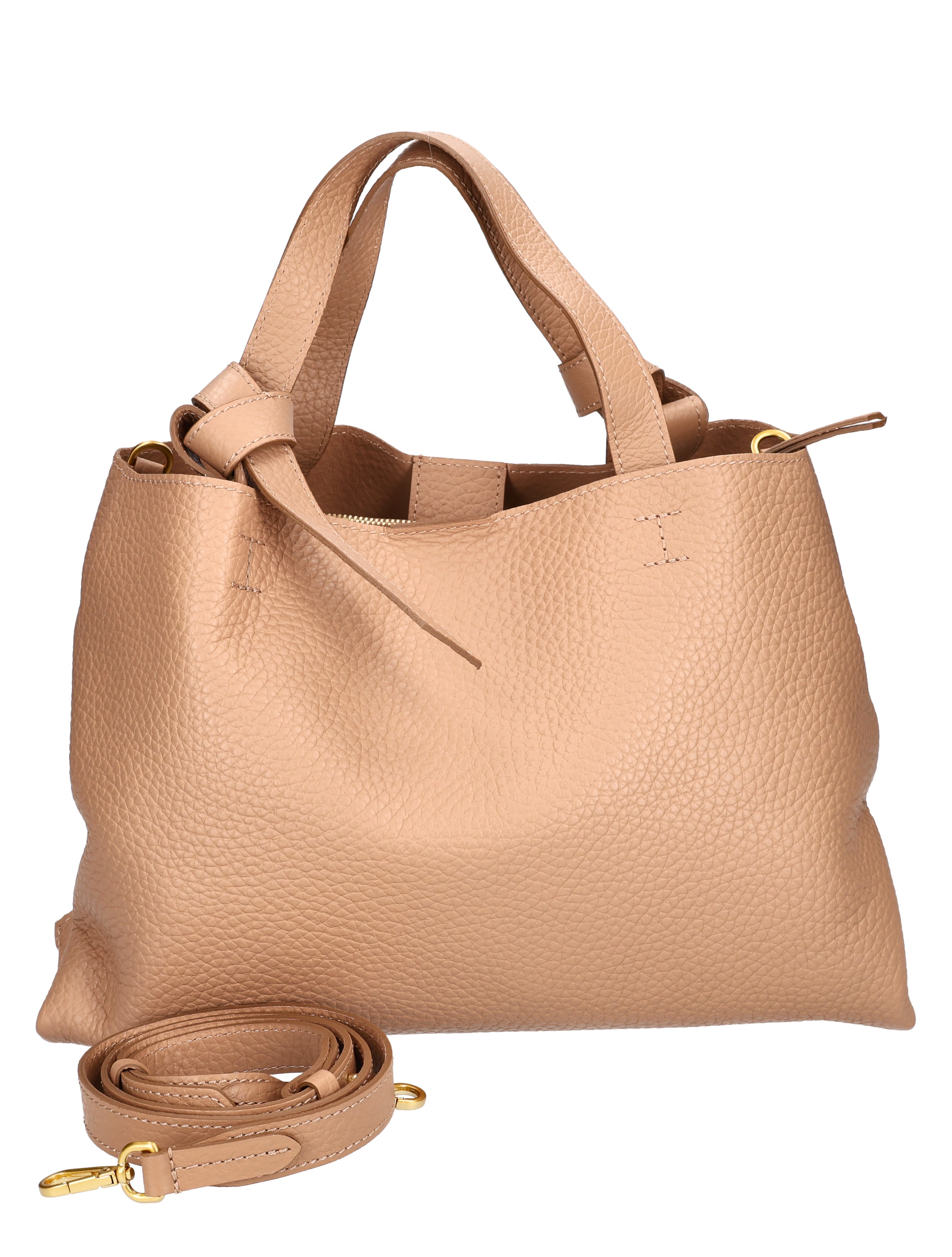 tote, handtas, leer, sandkleur, tassel