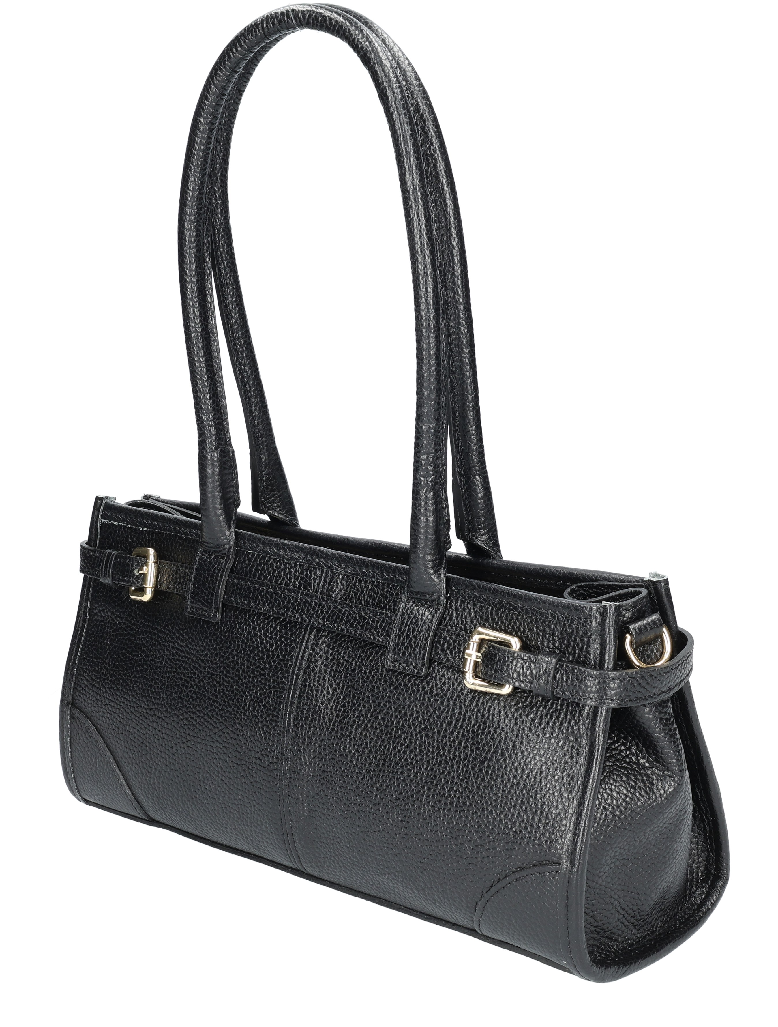 tote bag, zwart, leer, dubbele hengsels, gouden hardware