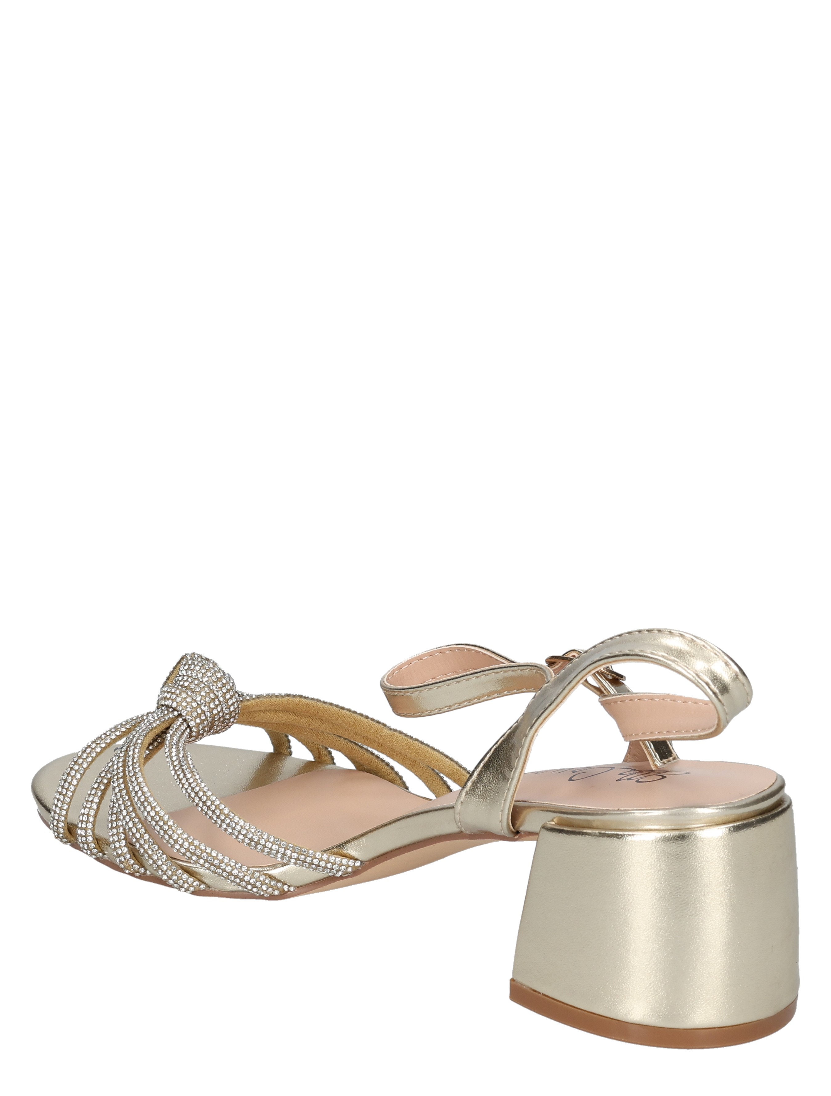 sandalen, dames, midhogehak, kristalgirddetail, crystal-strass, metallic, sleek-strap, open-toe, combinatie-kleur