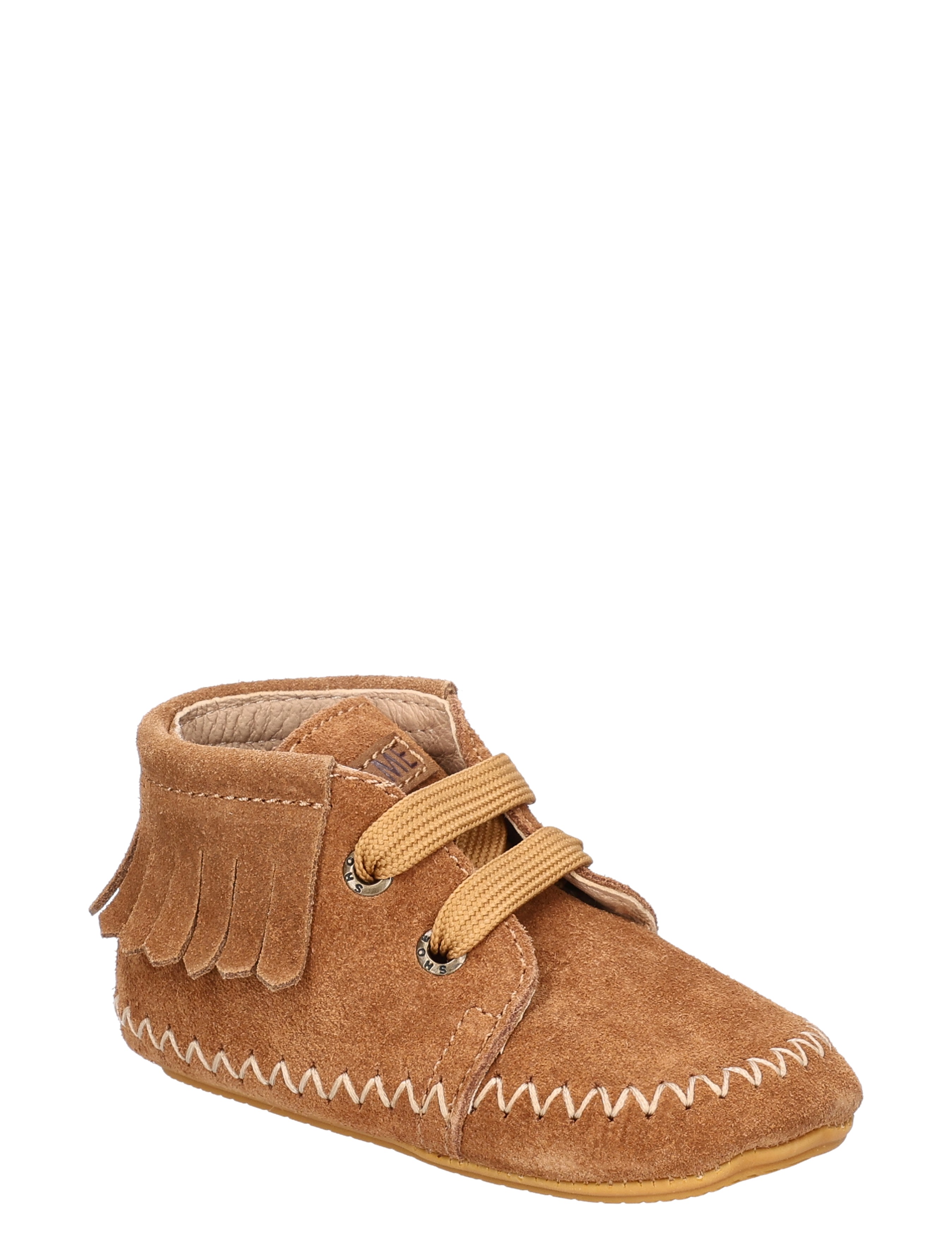 baby schoen, suede, moccasin, fringe, bruin