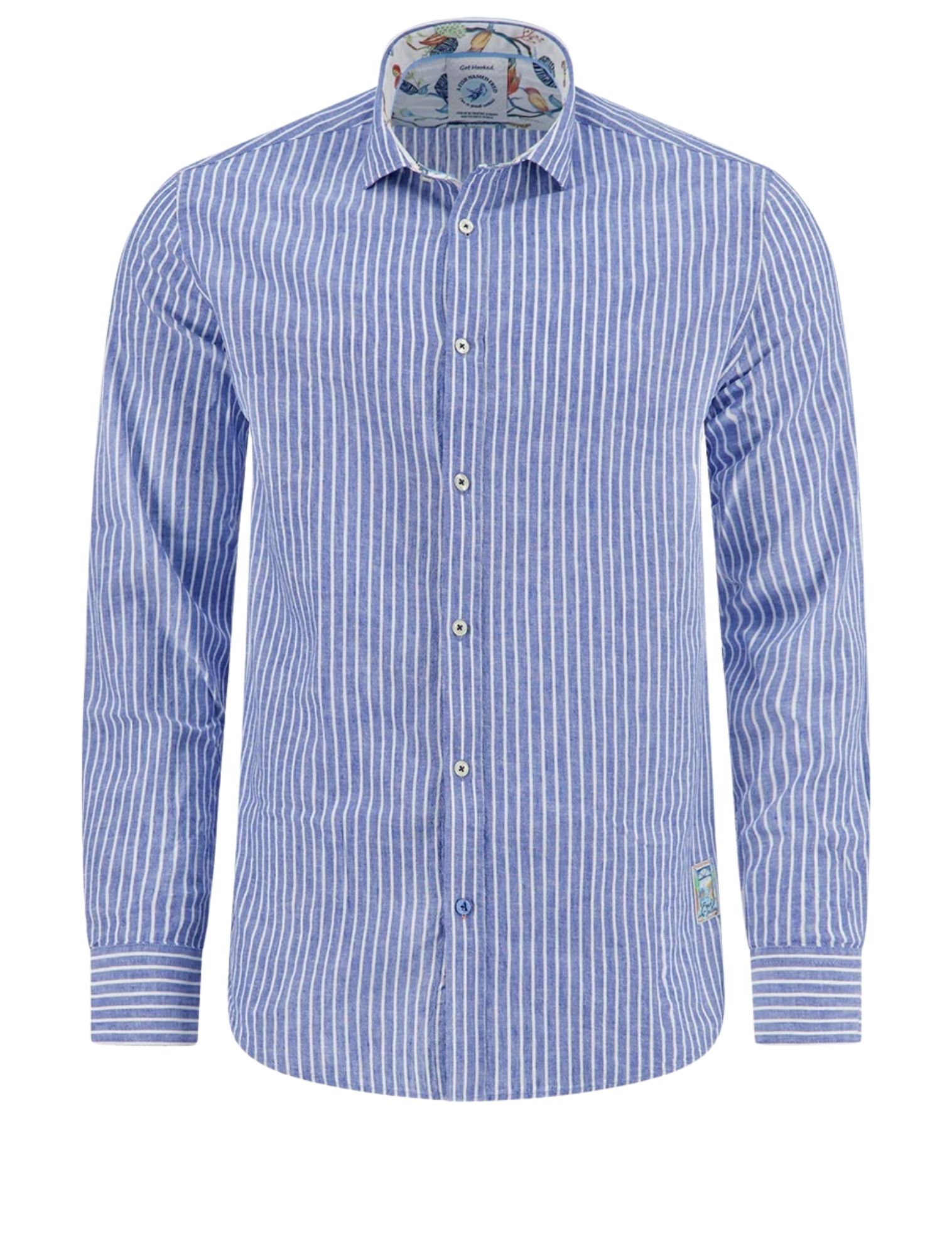 A Fish Named Fred - Shirt Linen Stripe 607 Cobalt - Heren - Shirts - 51187_33_1