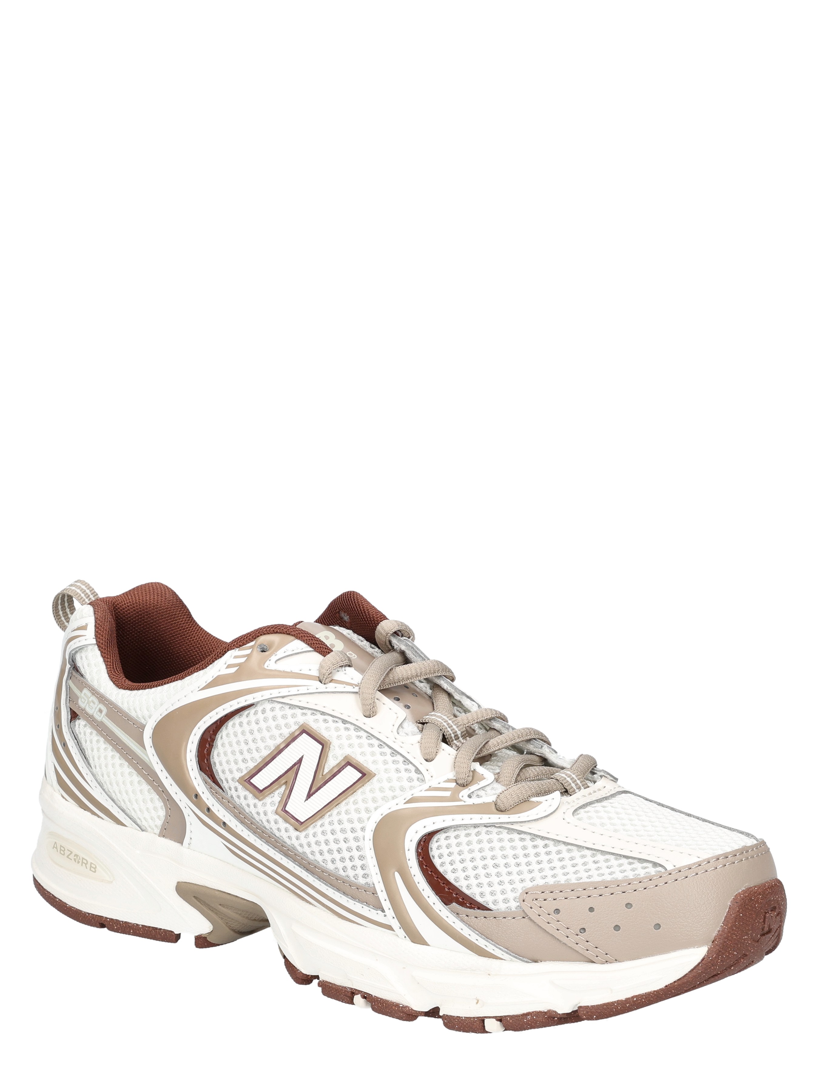 sneaker, witte schoen, mesh, bruin-beige accenten, wandel/fitness schoen